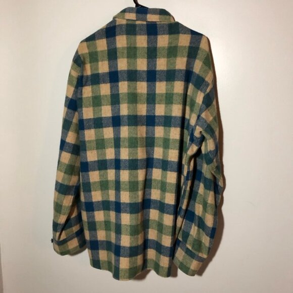 Vintage Woolrich wool blue green plaid flannel shirt pockets mens L lumberjack - Picture 2 of 10